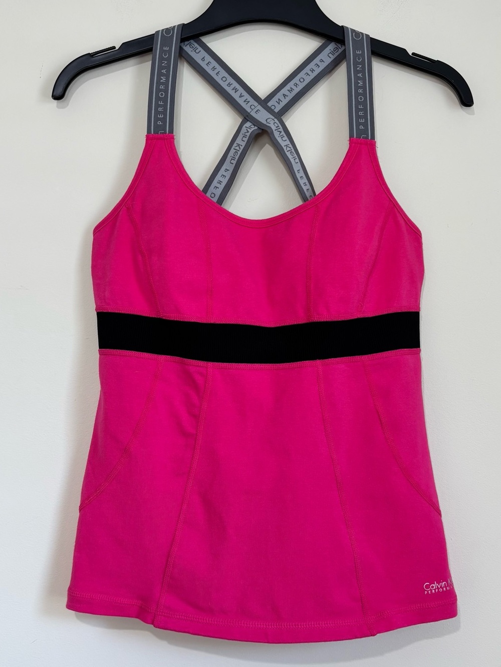 Calvin Klein Performance Quick Dry Build in Bra Crisscross Back Fuchsia Tank Top